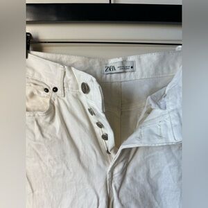 Zara White/Crean Button-Fly Wide-Leg High-Rise Jeans - 4